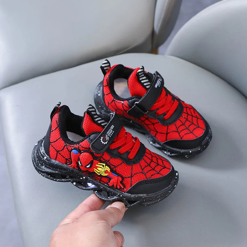 Disney LED Casual Sneakers Red Black For Spring Boys Spiderman Mesh Outdoor Shoes Children Lighted Non-slip Shoes Size 21-30 - Beri Collection