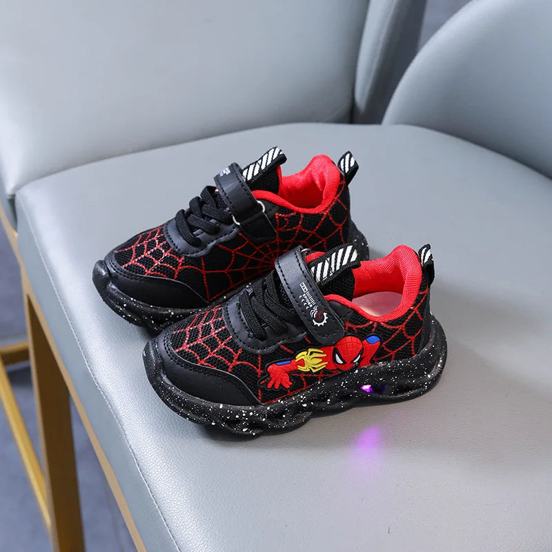 Disney LED Casual Sneakers Red Black For Spring Boys Spiderman Mesh Outdoor Shoes Children Lighted Non-slip Shoes Size 21-30 - Beri Collection