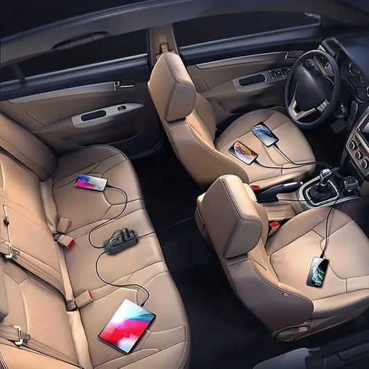 Fast Car Charger 6-Port Expansion Type-C 2-USB 1.5m Extension Cable Anti-Slip Clamp - Beri Collection