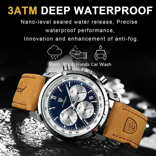 Man Luxury Watch High-Quality Waterproof Chronograph Luminous Men's Wristwatch Leather Men Quartz Watches Casual Clock - Beri Collection