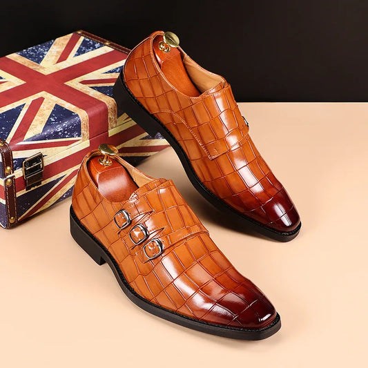 Men's Casual Business Leather Shoes Mens Buckle Square Toe Dress Office Flats Men Fashion Wedding Party Oxfords EU Size 37-48 - Beri Collection