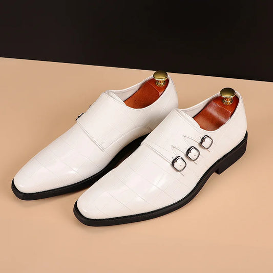 Men's Casual Business Leather Shoes Mens Buckle Square Toe Dress Office Flats Men Fashion Wedding Party Oxfords EU Size 37-48 - Beri Collection
