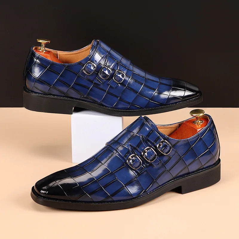 Men's Casual Business Leather Shoes Mens Buckle Square Toe Dress Office Flats Men Fashion Wedding Party Oxfords EU Size 37-48 - Beri Collection