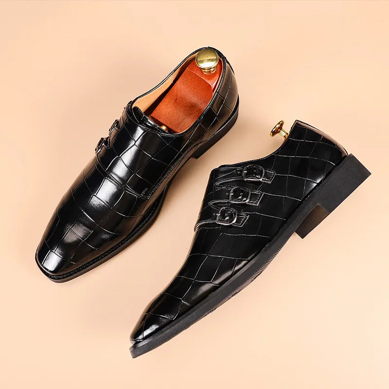 Men's Casual Business Leather Shoes Mens Buckle Square Toe Dress Office Flats Men Fashion Wedding Party Oxfords EU Size 37-48 - Beri Collection