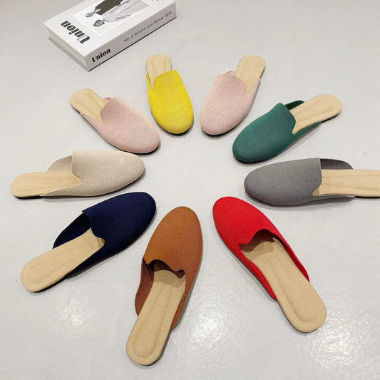 Princess Shoes Ladies Polyester Breathable Flat Mules 3D Fly Weave Stretch Slippers Woman Casual Slides Home Big Size 34-43 - Beri Collection