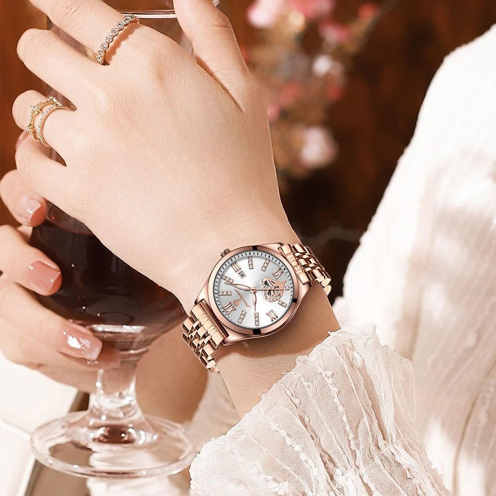 Women Watches Fashion Rose Gold Stainless Stain Steel poedagar watches Waterproof Quarzt Wristwatch Romatic Girlfriend Gift - Beri Collection