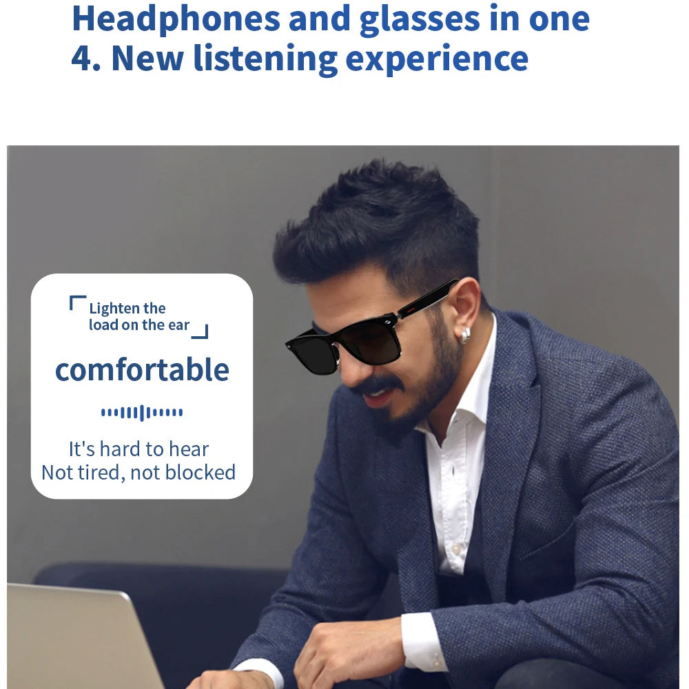 2 In 1 Headset Smart Glasses Blue Tooth Audio Call AI Voice Noise Reduction Music Eyewear Waterproof Speaker Mics Calls Eyeglass - Beri Collection 