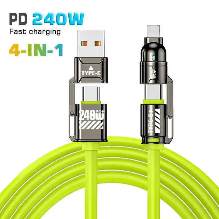 240W Silicone 4-in-1 Fast Charging Cable for IPhone,Samsung,LG and Moto G Oppo