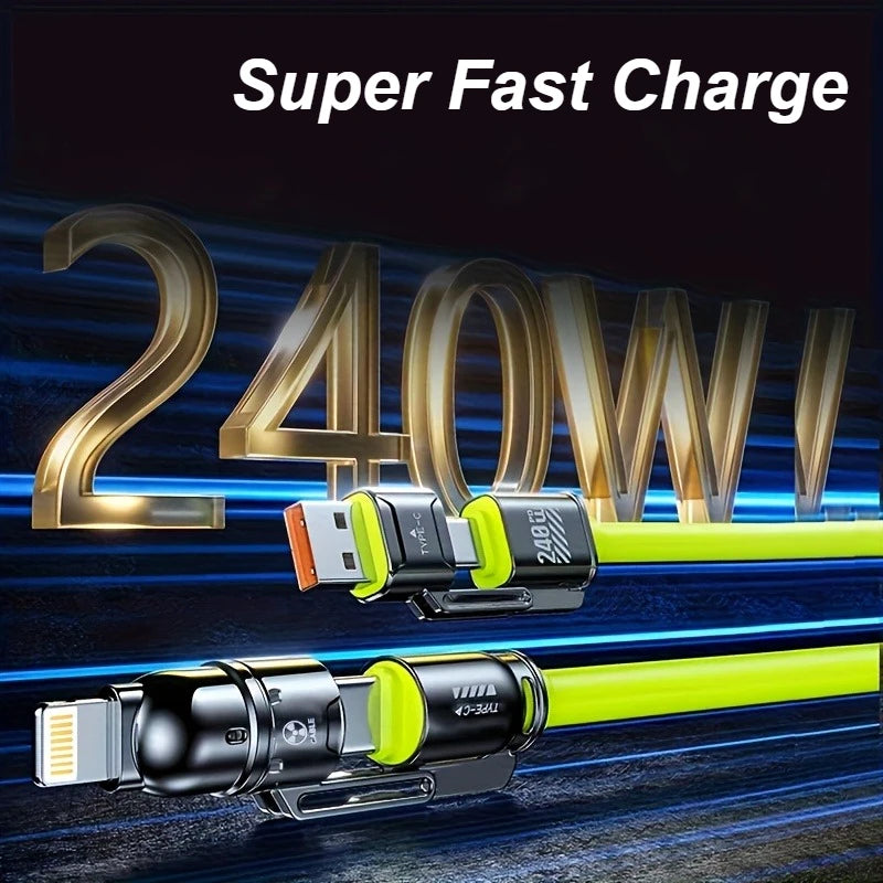 240W Silicone 4-in-1 Fast Charging Cable for IPhone,Samsung,LG and Moto G Oppo