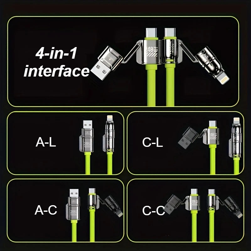 240W Silicone 4-in-1 Fast Charging Cable for IPhone,Samsung,LG and Moto G Oppo - Beri Collection 