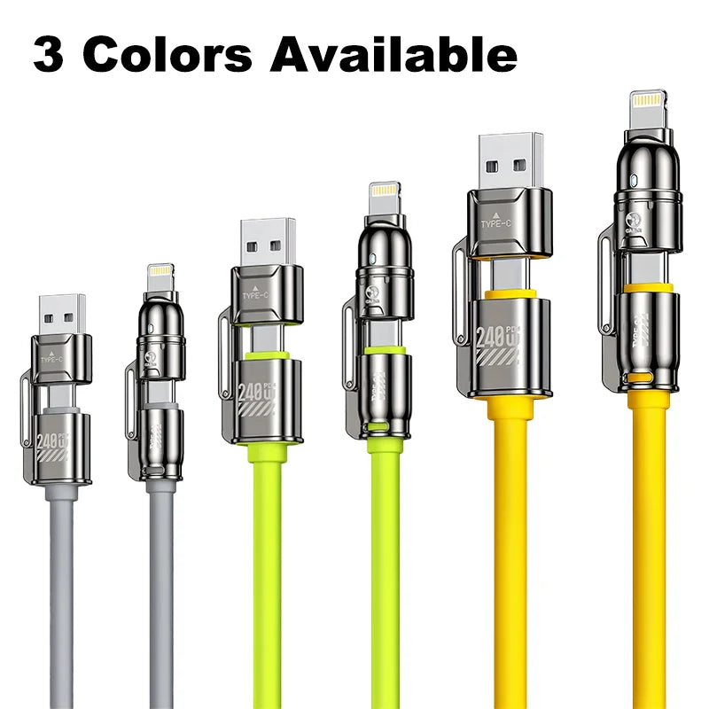 240W Silicone 4-in-1 Fast Charging Cable for IPhone,Samsung,LG and Moto G Oppo