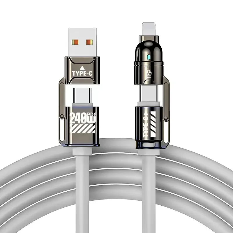 240W Silicone 4-in-1 Fast Charging Cable for IPhone,Samsung,LG and Moto G Oppo