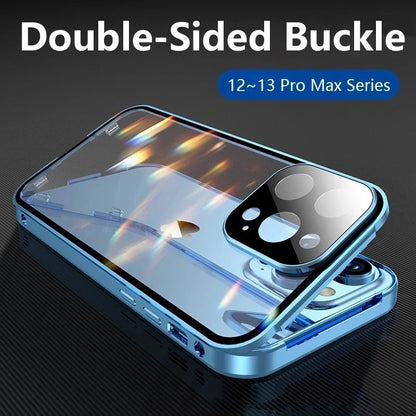 360°Full Protection Metal Magnetic Double Sided Glass Snap Lock Case For iPhone 16 Pro Max 15 14 13 12 Pro Max Plus Bumper Cover - Beri Collection 