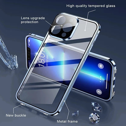 360°Full Protection Metal Magnetic Double Sided Glass Snap Lock Case For iPhone 16 Pro Max 15 14 13 12 Pro Max Plus Bumper Cover - Beri Collection 