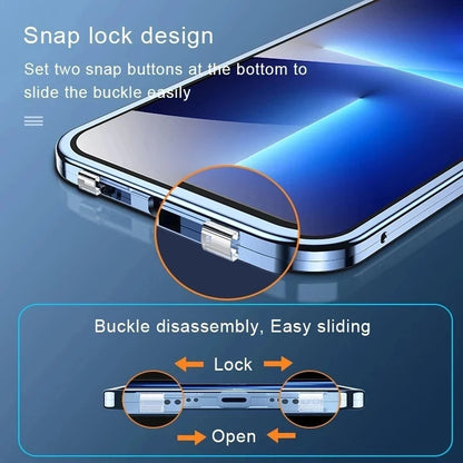360°Full Protection Metal Magnetic Double Sided Glass Snap Lock Case For iPhone 16 Pro Max 15 14 13 12 Pro Max Plus Bumper Cover - Beri Collection 