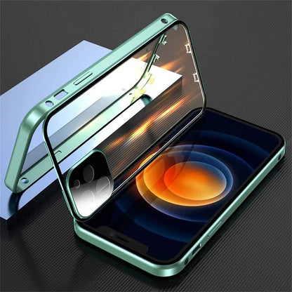 360°Full Protection Metal Magnetic Double Sided Glass Snap Lock Case For iPhone 16 Pro Max 15 14 13 12 Pro Max Plus Bumper Cover - Beri Collection 