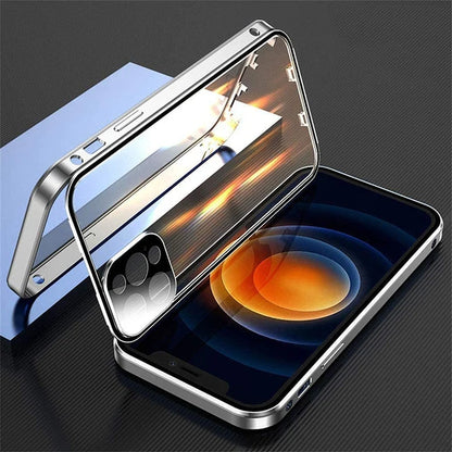 360°Full Protection Metal Magnetic Double Sided Glass Snap Lock Case For iPhone 16 Pro Max 15 14 13 12 Pro Max Plus Bumper Cover - Beri Collection 