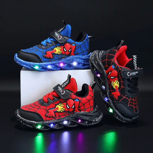 Disney LED Casual Sneakers Red Black For Spring Boys Spiderman Mesh Outdoor Shoes Children Lighted Non-slip Shoes Size 21-30 - Beri Collection 