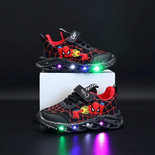 Disney LED Casual Sneakers Red Black For Spring Boys Spiderman Mesh Outdoor Shoes Children Lighted Non-slip Shoes Size 21-30 - Beri Collection 