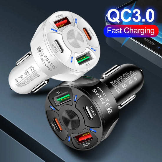 Dual USB C PD 20W Car Charger Fast Charging PD Quick Charge 3.0 USB C Car Phone Charger Adapter For iPhone Xiaomi Samsung