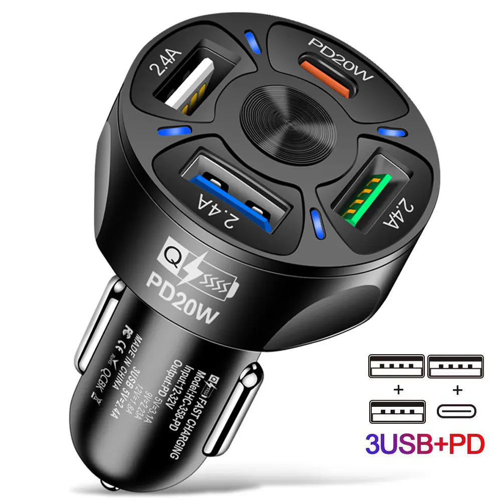 Dual USB C PD 20W Car Charger Fast Charging PD Quick Charge 3.0 USB C Car Phone Charger Adapter For iPhone Xiaomi Samsung