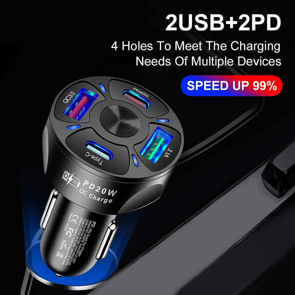 Dual USB C PD 20W Car Charger Fast Charging PD Quick Charge 3.0 USB C Car Phone Charger Adapter For iPhone Xiaomi Samsung