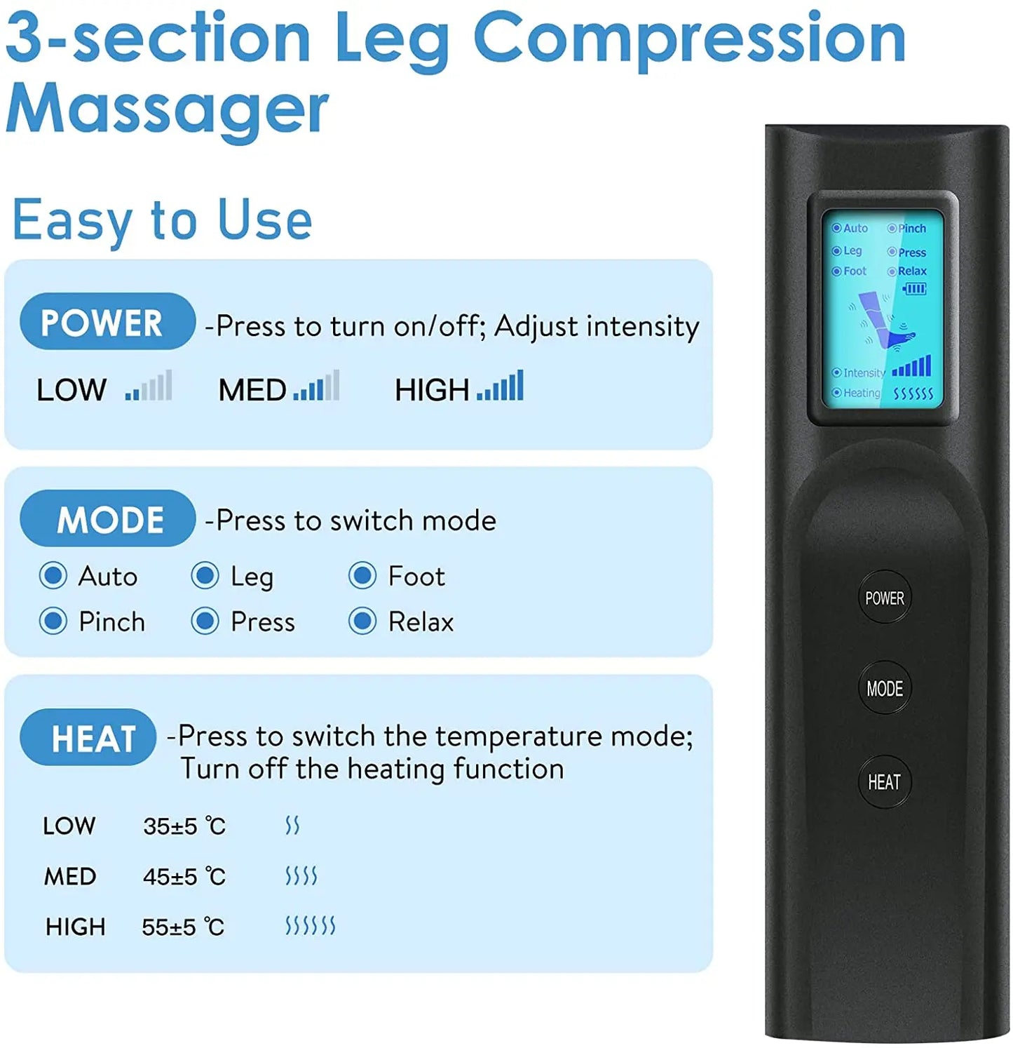 Foot air pressure leg massager promotes blood circulation, body massager, muscle relaxation, lymphatic drainage device 360° - Beri Collection 