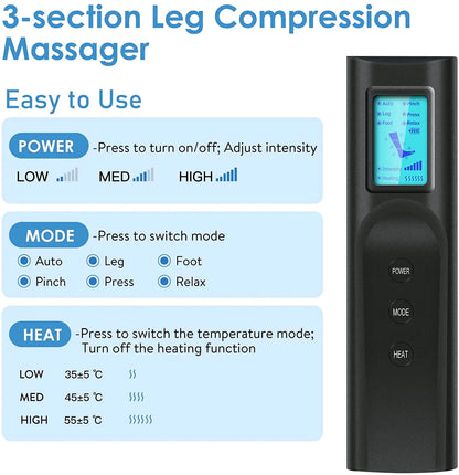 Foot air pressure leg massager promotes blood circulation, body massager, muscle relaxation, lymphatic drainage device 360° - Beri Collection 