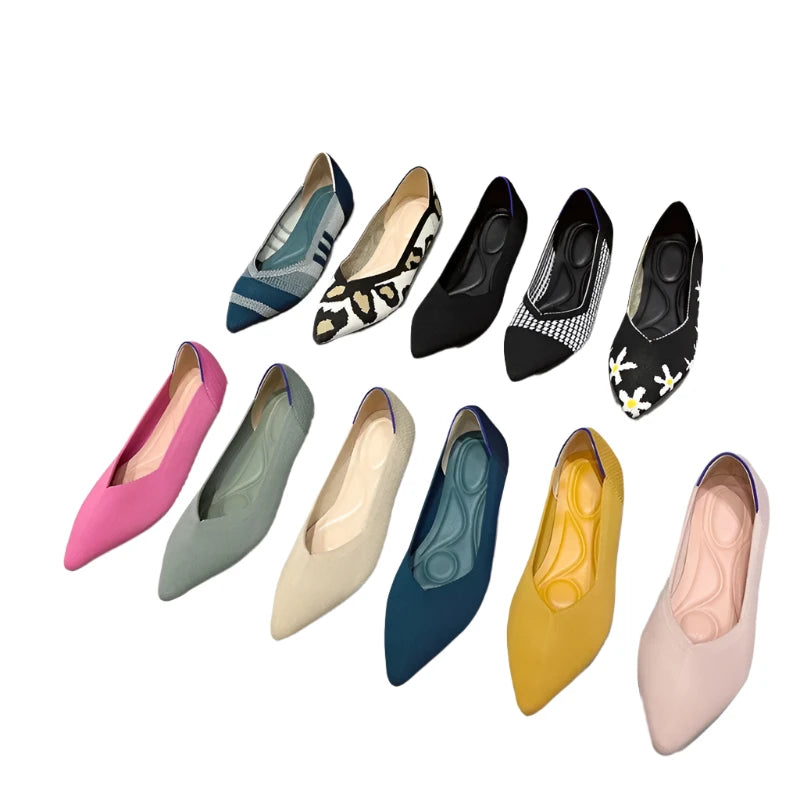 Knit Slip on Flat Shoes Women Mesh Loafers Stretch Ballet Shallow Flats Dress Shoes Moccasins Comfort Ballet Flats