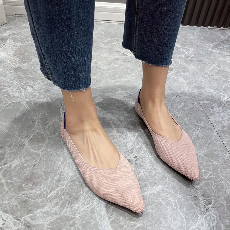 Knit Slip on Flat Shoes Women Mesh Loafers Stretch Ballet Shallow Flats Dress Shoes Moccasins Comfort Ballet Flats