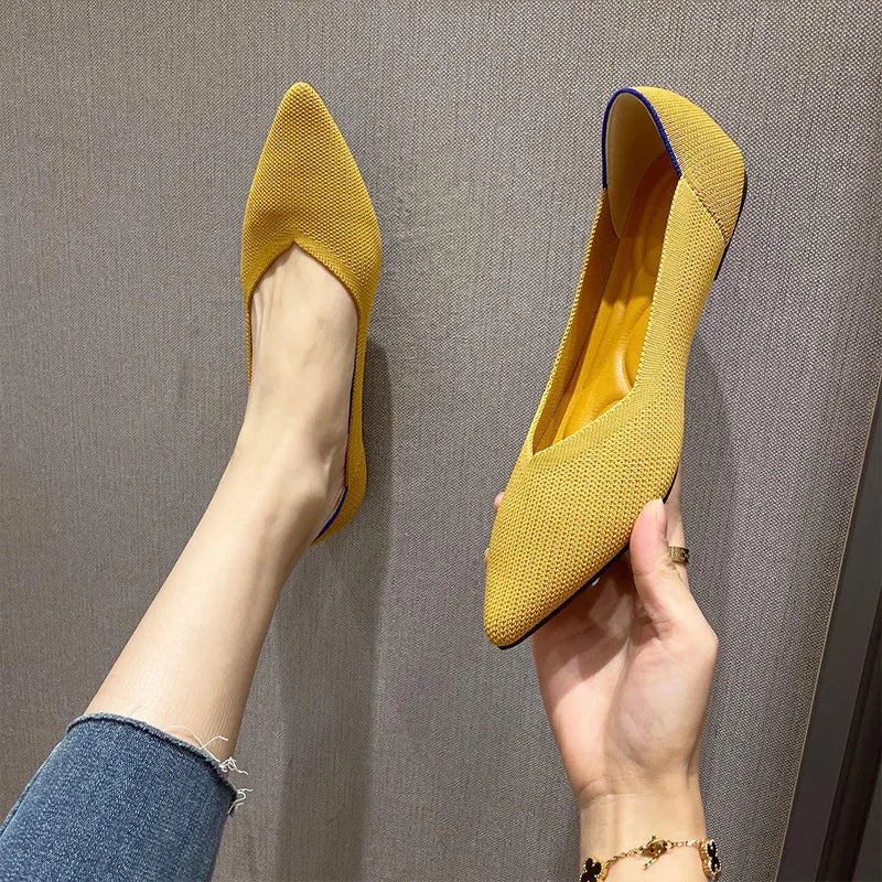 Knit Slip on Flat Shoes Women Mesh Loafers Stretch Ballet Shallow Flats Dress Shoes Moccasins Comfort Ballet Flats