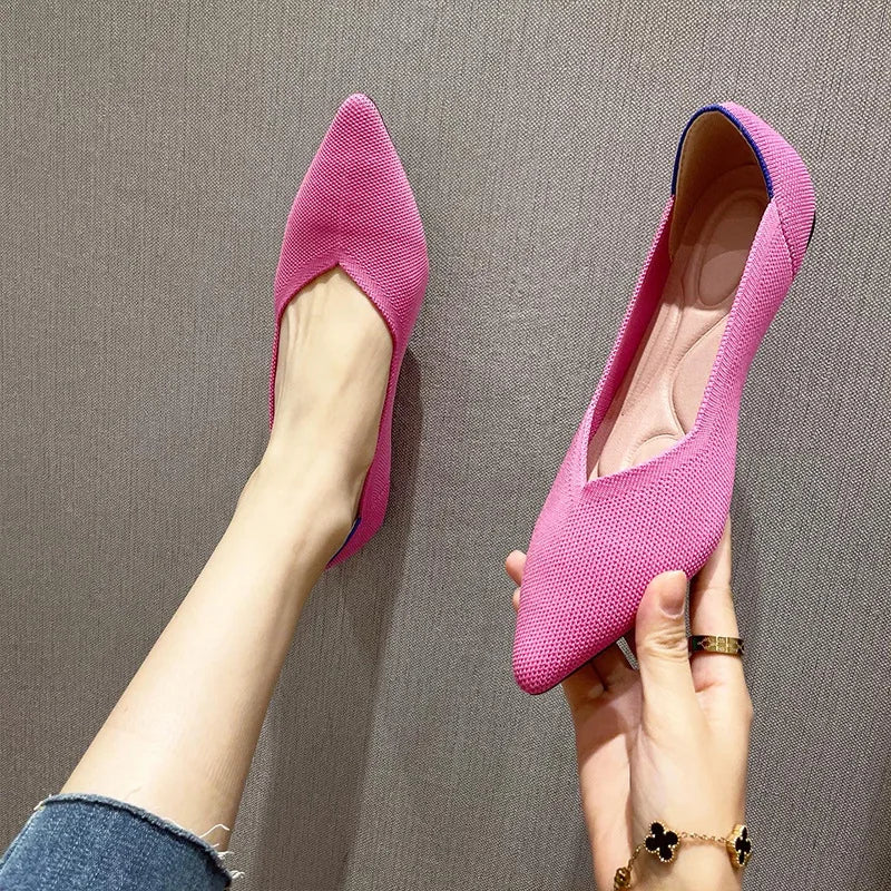 Knit Slip on Flat Shoes Women Mesh Loafers Stretch Ballet Shallow Flats Dress Shoes Moccasins Comfort Ballet Flats