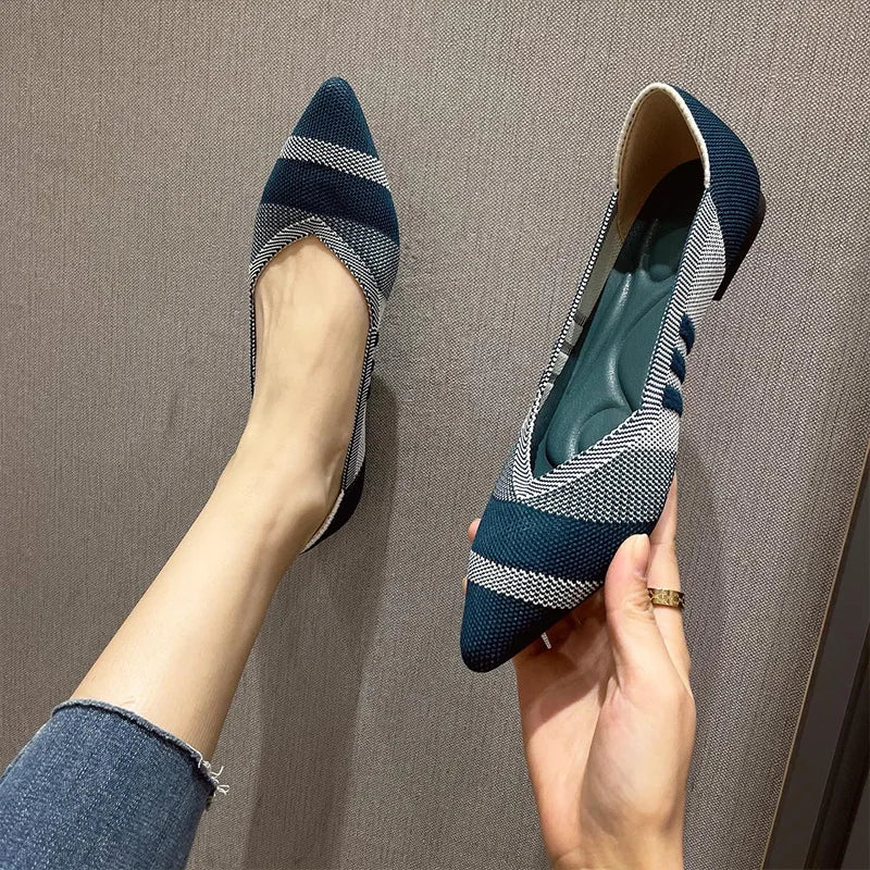 Knit Slip on Flat Shoes Women Mesh Loafers Stretch Ballet Shallow Flats Dress Shoes Moccasins Comfort Ballet Flats