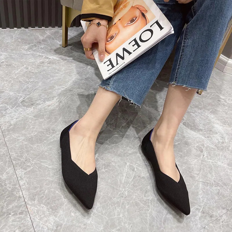 Knit Slip on Flat Shoes Women Mesh Loafers Stretch Ballet Shallow Flats Dress Shoes Moccasins Comfort Ballet Flats