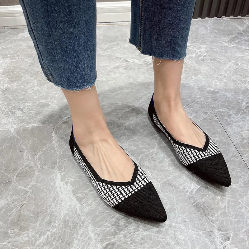Knit Slip on Flat Shoes Women Mesh Loafers Stretch Ballet Shallow Flats Dress Shoes Moccasins Comfort Ballet Flats