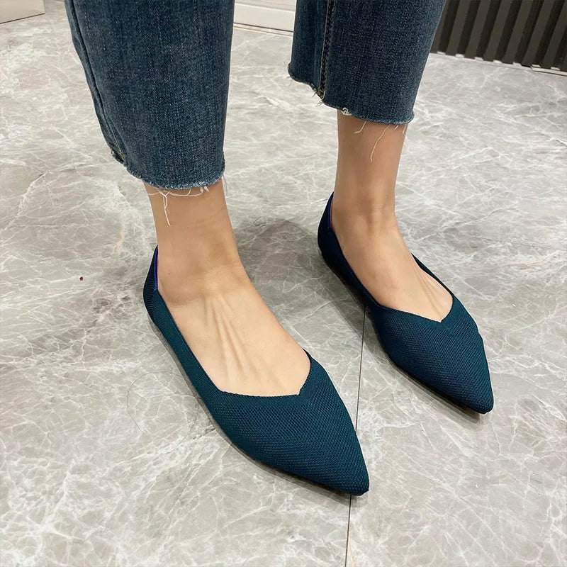 Knit Slip on Flat Shoes Women Mesh Loafers Stretch Ballet Shallow Flats Dress Shoes Moccasins Comfort Ballet Flats