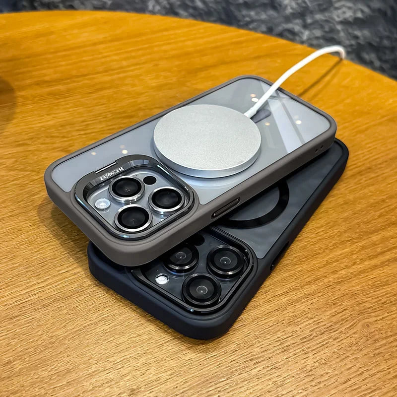 Luxury Magnetic Shockproof Phone Case For iPhone Stand Glass Lens Protection Cover