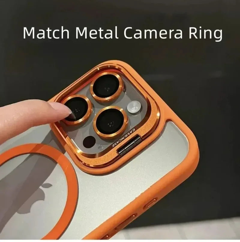 Luxury Magnetic Shockproof Phone Case For iPhone Stand Glass Lens Protection Cover