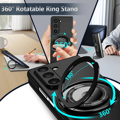 Magnetic Wireless Charging Case for Galaxy Z Fold 5 6 Fold4 Fold3 Phone Cover With 360° Roating O Stand Holder - Beri Collection 