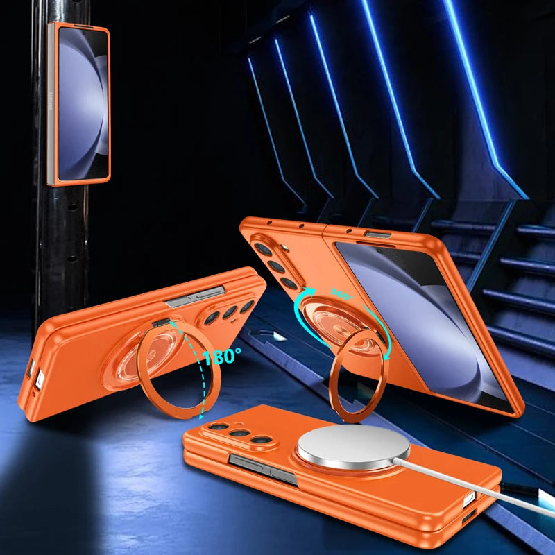 Magnetic Wireless Charging Case for Galaxy Z Fold 5 6 Fold4 Fold3 Phone Cover With 360° Roating O Stand Holder - Beri Collection 