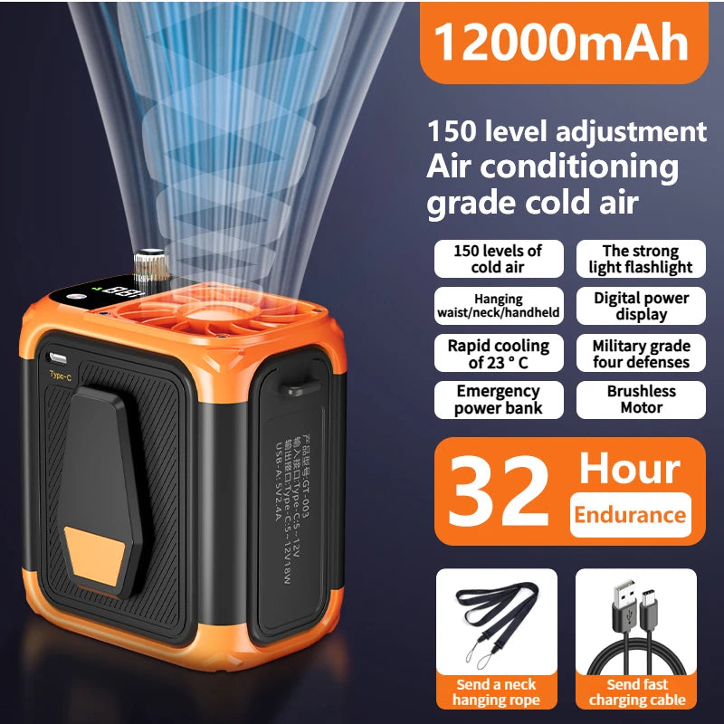 Mini high-speed waist fan, bladeless USB hanging neck fan