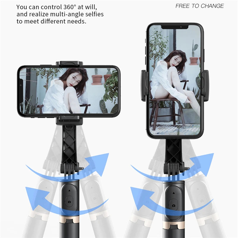 NEW Gimbal Stabilizer Selfie Stick Foldable Wireless Tripod with Bluetooth Shutter Monopod for IOS Android - Beri Collection 
