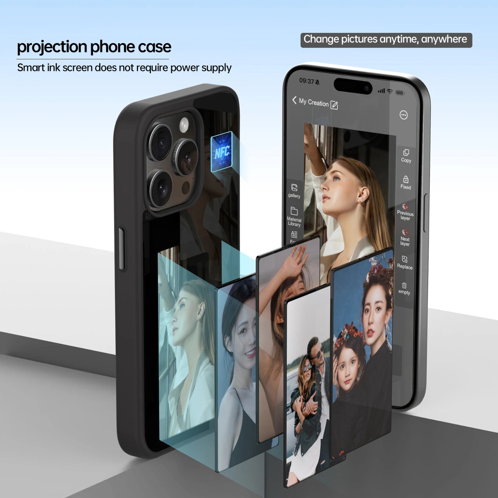 NFC Function Phone Case 3.7 Inches Screen Display Mob For IPhone 13 14 15 Wireless Transmission four-color Screen Projection