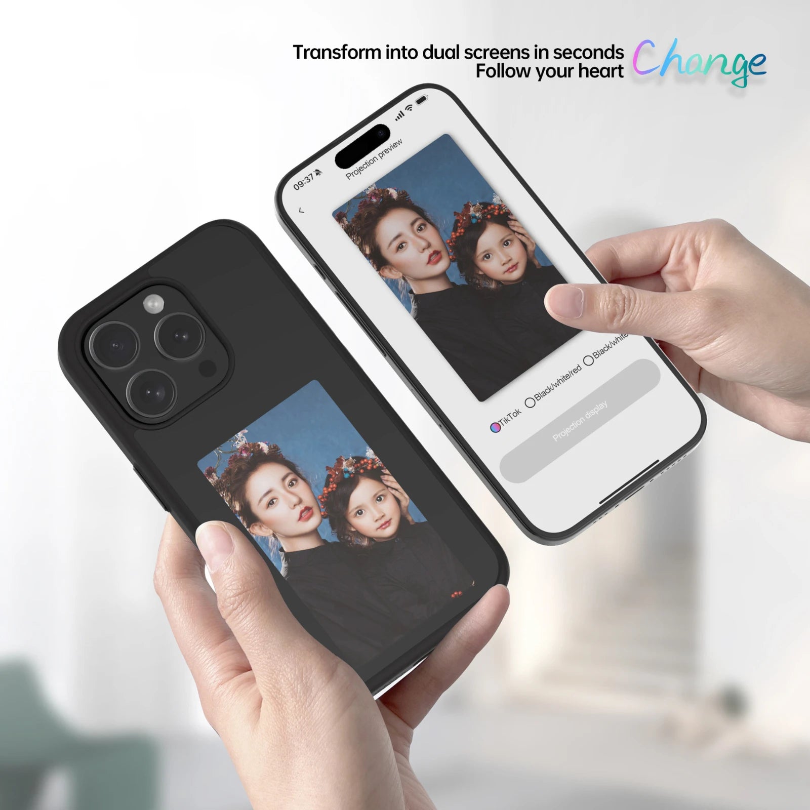 NFC Function Phone Case 3.7 Inches Screen Display Mob For IPhone 13 14 15 Wireless Transmission four-color Screen Projection