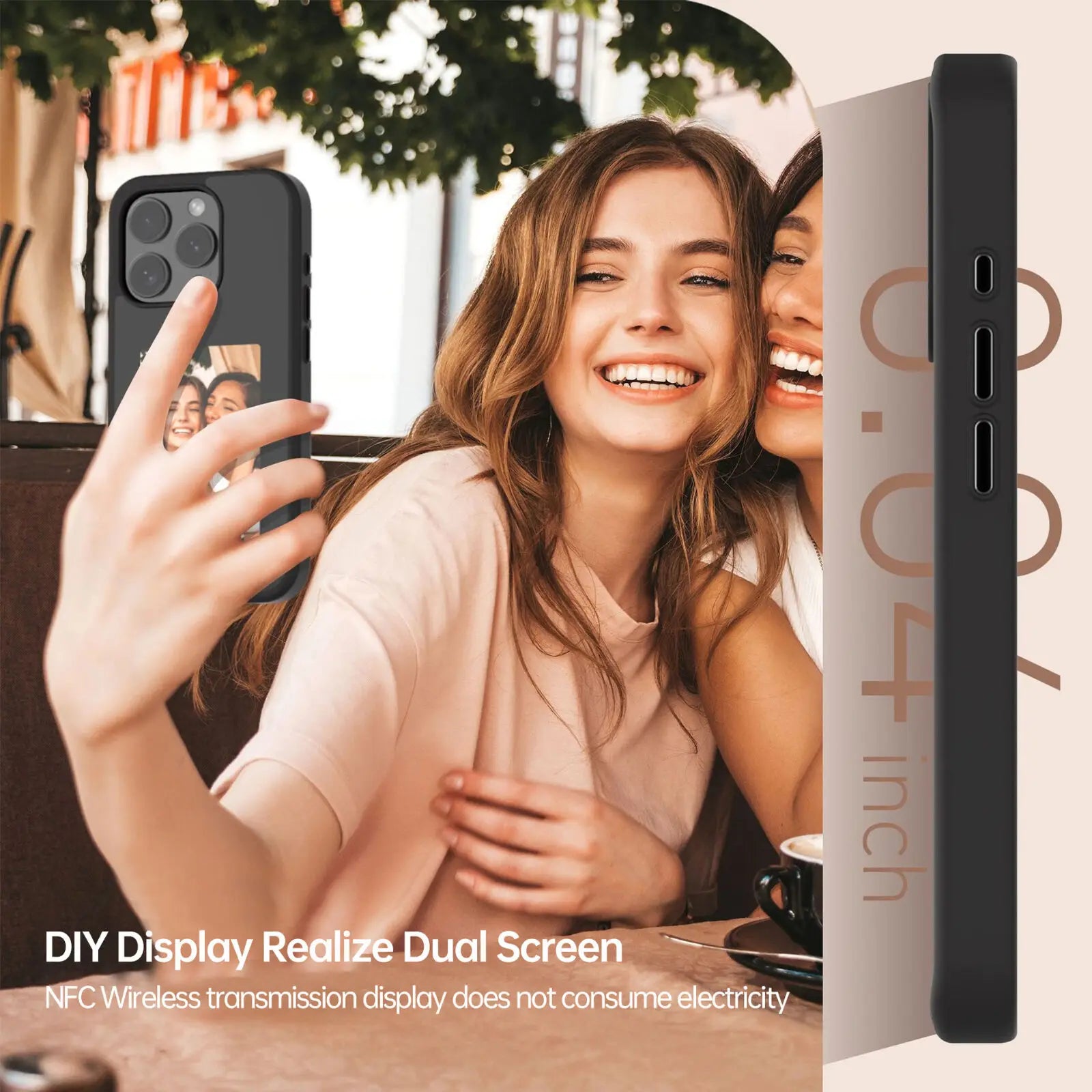 NFC Function Phone Case 3.7 Inches Screen Display Mob For IPhone 13 14 15 Wireless Transmission four-color Screen Projection