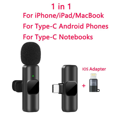 New Wireless Lavalier Microphone Portable Audio Video Recording Mini Mic for iPhone Android Live Broadcast Gaming Phone Mic - Beri Collection 