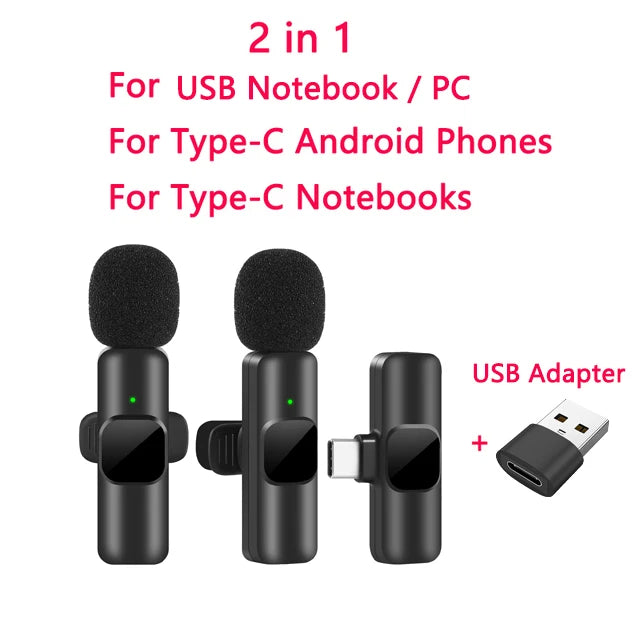 New Wireless Lavalier Microphone Portable Audio Video Recording Mini Mic for iPhone Android Live Broadcast Gaming Phone Mic