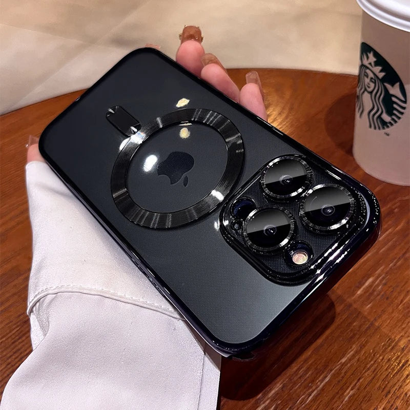Plating Soft TPU Full Lens Protect Case For iPhone 15 14 13 12 11 Pro Max Plus Magnetic Wireless Charging Clear Cover
