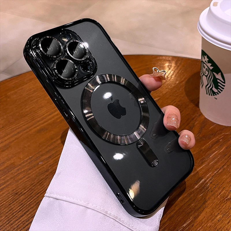 Plating Soft TPU Full Lens Protect Case For iPhone 15 14 13 12 11 Pro Max Plus Magnetic Wireless Charging Clear Cover