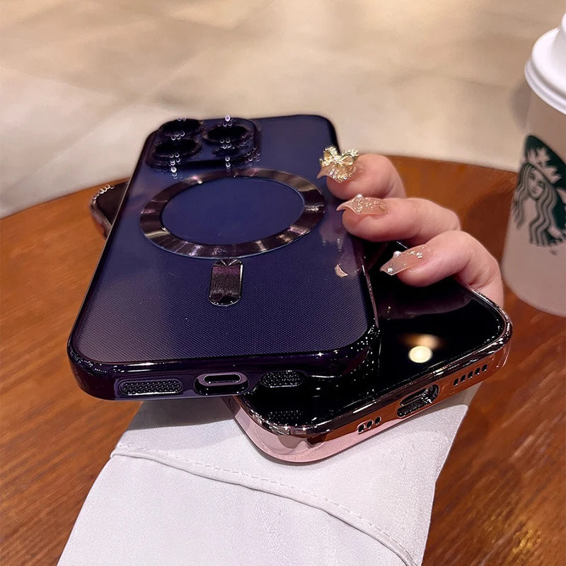 Plating Soft TPU Full Lens Protect Case For iPhone 15 14 13 12 11 Pro Max Plus Magnetic Wireless Charging Clear Cover